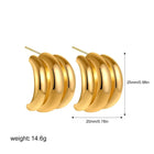 Orecchini a Perno Geometrici a Forma di C Multistrato Placcati in Oro 18K, Antiruggine, in Acciaio Inossidabile per Donne platinumshop