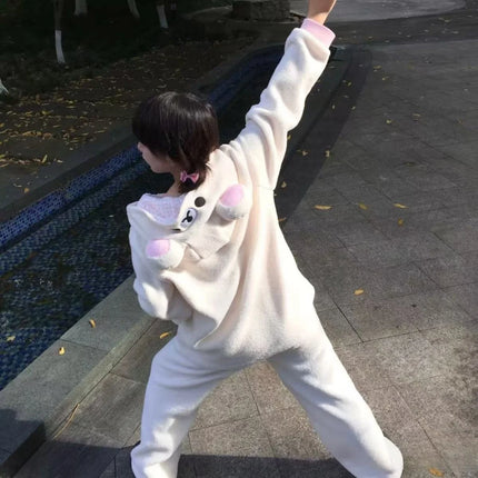 Cute Japan Bear Sleepwear Rilakkuma Y2K Hoodie Pajama Set Girls Fleece Lined Hooded Homewear Suit Autumn Winter Loungewear New