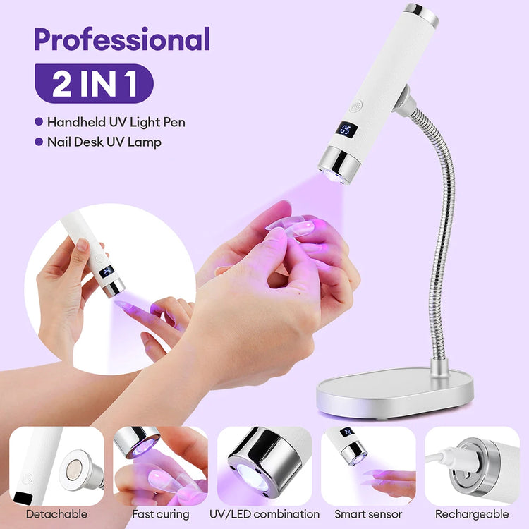 Rechargeable AI Sensor UV LED Nail Lamp Flexible Hose Dual Mode Touch Induction Desktop Handheld Gel Nail Lamp