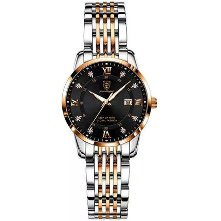 POEDAGAR Orologio da donna di lusso Orologio da donna impermeabile in acciaio inossidabile con data luminosa Orologi al quarzo da donna semplici e casual alla moda platinumshop