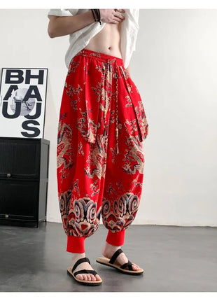 Men's Summer Pants 2026 Lightweight Thin Cotton Comfortable Beach Trousers, Loose Casual Hip Hop Printed Pants, Fashion Oversized Jogger Pants