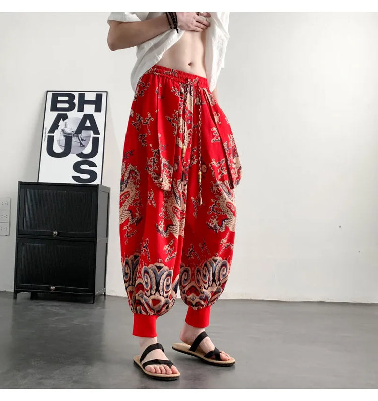 Pantaloni Estivi da Uomo 2026 in Cotone Leggero Sottile Comodi da Spiaggia, Pantaloni Larghi Casual Hip Hop Stampati, Pantaloni Jogger Oversize alla Moda