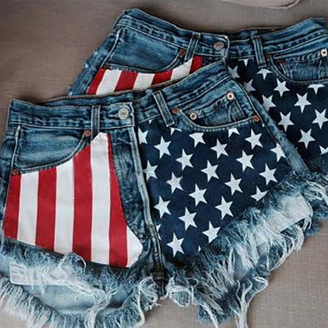 Shorts in denim con stampa stelle Y2K da donna, jeans europei e americani con frange