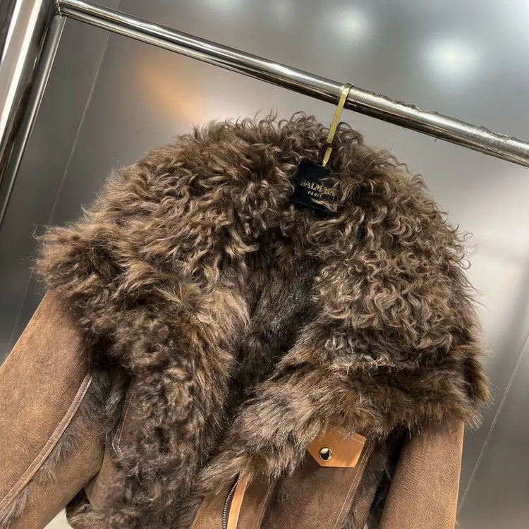Winter Faux Lambskin Lapel Long-sleeved Inner Liner Thickened Fur One-piece Cotton-padded Jacket Street Fashion Warm Women Coat