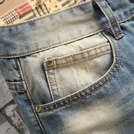 2024 New Retro Distressed Ripped Slim Jeans for Men Street Hip-hop Stretch Straight Fashion Motorcycle Denim Trousers Male PlatiNum
