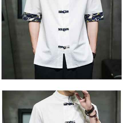 Camicia Kimono giapponese da uomo cinese retrò stampa casual cotone lino cuciture top a maniche corte estate uomo di alta qualità streetwear