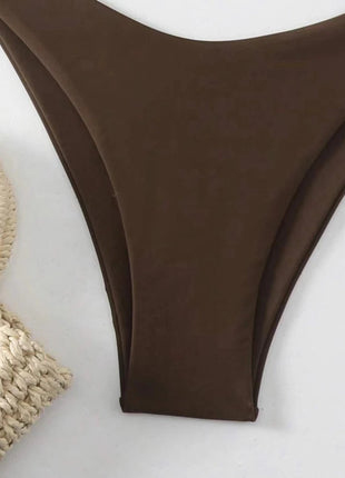 Costume da bagno bikini a perizoma da donna sexy, tinta unita bianco/nero/caffè, con laccetti, stile brasiliano, nuovo, in doppio tessuto, per la spiaggia platinumshop