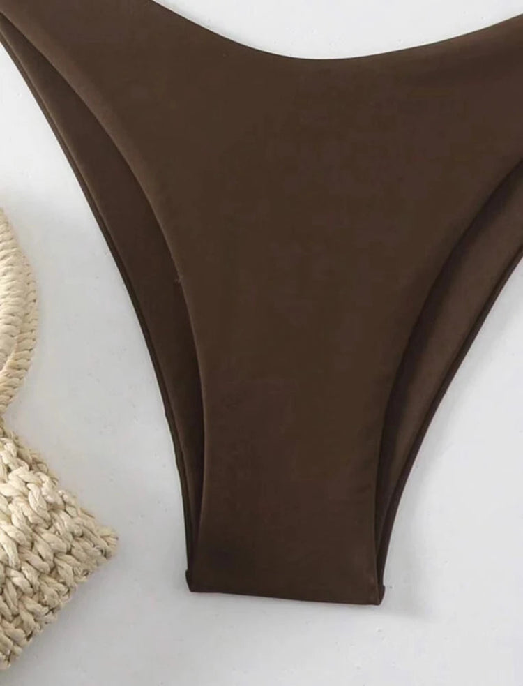 Costume da bagno bikini a perizoma da donna sexy, tinta unita bianco/nero/caffè, con laccetti, stile brasiliano, nuovo, in doppio tessuto, per la spiaggia platinumshop
