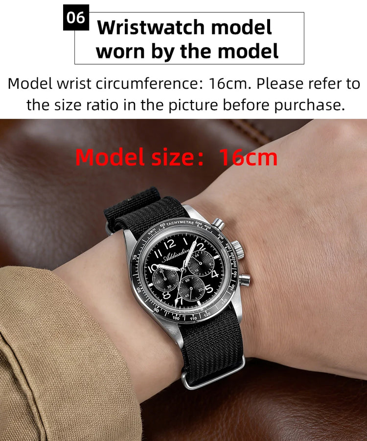 ADDIESDIVE Men's Chronograph Quartz Watch 37mm Bubble Glass 100m Waterproof Watches Ceramic Bezel BGW9 Luminous Sport Wristwatch