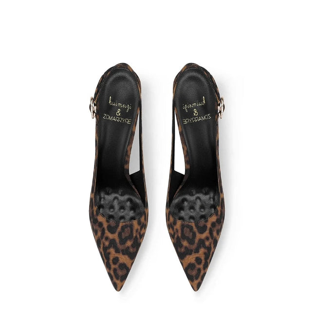 2025 Spring New Leopard Pattern Pointed French Luxury Small Comfortable Thin Heel Versatile High Heel Sandals for Women PlatiNum