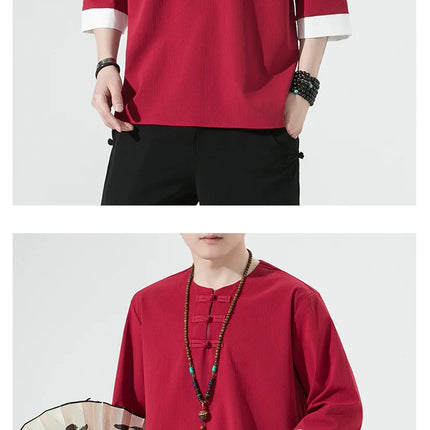 Camicie estive Uomo Stile cinese Kung Fu Tai Chi Camicette casual traspiranti tinta unita Uomo Cardigan tradizionale retrò Tang Suit