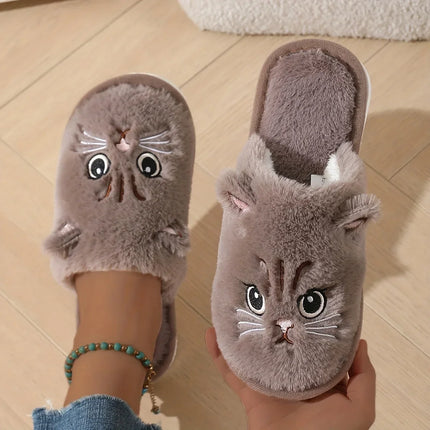 Womens Fuzzy Cat Slippers Winter Warm Cozy Indoor House Shoes With Soft Non Slip EVA Sole Cute Animal Design For Home Use