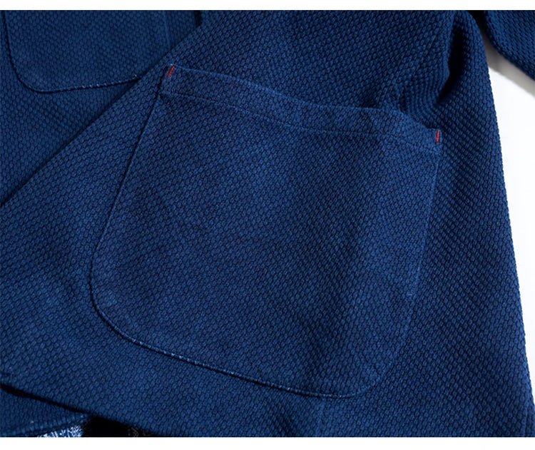 Men's Indigo Cargo Jacket Height Weight Cotton Lapel Multi-pocket Jacket Male French Vintage Thick Workwear Tooling Jacket Coat