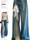 2025 Autunno Inverno Pantaloni in denim da donna Mesh Patchwork Y2K Streetwear Jeans larghi Grunge g
