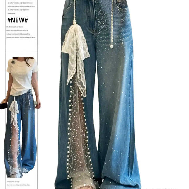 2025 Autunno Inverno Pantaloni in denim da donna Mesh Patchwork Y2K Streetwear Jeans larghi Grunge g