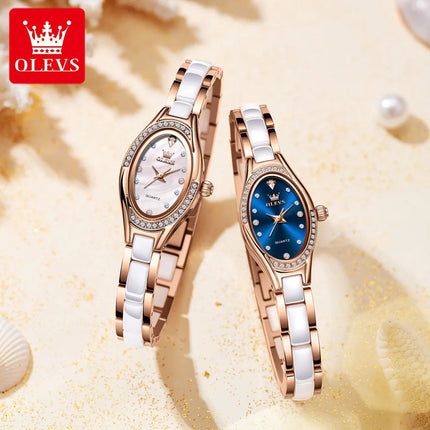 OLEVS 7131 Orologio da Donna Elegante con Movimento al Quarzo, Cinturino in Porcellana, Impermeabile 30m, Quadrante con Diamanti, Orologio alla Moda per Donne platinumshop