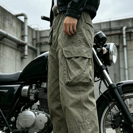 Men's Multi Pocket Cargo Pants Vintage 100% Cotton Loose Straight Tactical Pants Zippered Ankle Cuffs Work Streetwear Trousers