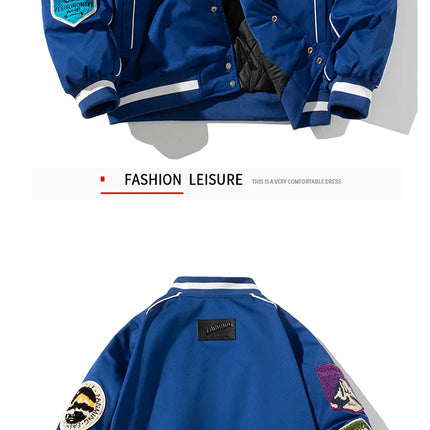 Winter Varsity Jacket Men Women Letter Badge American Baseball Jacket Street Fashion Hip Hop Coat Youth Couple Clothes Blue Red