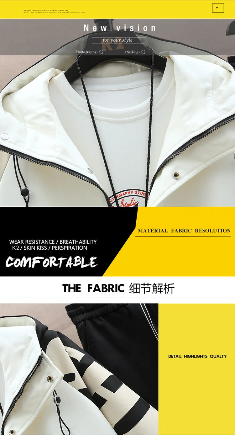 Spring Autumn Men Tracksuit Casual Joggers Hooded Sportswear Jackets Pants 2 Piece Sets Hip Hop Running Sports Suit