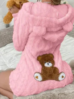 New Autumn Winter Plush Hoody Women's Shorts Jumpsuit Fashion Embroidered Animal Bear Female Casual Home Wear Plush Playsuit
