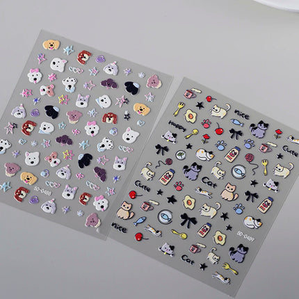 1Pcs 5D Lovely Dog/Cat Nail Art Stickers Cartoon Puppy Kitten Pet Animal Adhesive Nail Decals Y2K Manicure Decorations Sliders &