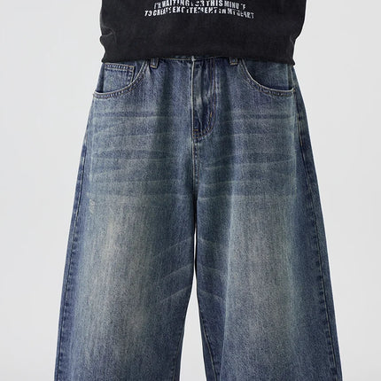 Pantaloncini Seven-Five in denim non elastico da uomo, vestibilità ampia, vestibilità ampia, versatile, stile semplice, casual
