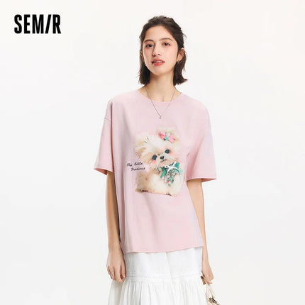 T-shirt lunga Semir con fiocco da donna, vestibilità ampia in cotone, nuova collezione estiva 2025, top grafico carino per ragazze adolescenti
