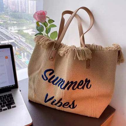 Women's Canvas Bags Large Beach Bag Tote Shopping Bags Underarm Shoulder Bag for Female Casual Top-Handle Purses