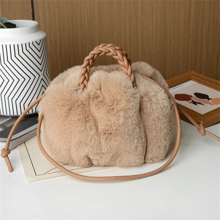 Women's Crossbody Pumpkin Plush Bag Cute Tote Bags Autumn Winter Fashion Solid Color Handbag Travel Shoulder Bags PlatiNum