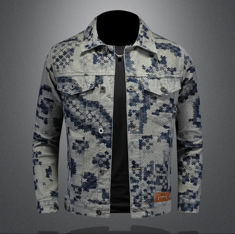 Brand Retro Denim Jacket for Men 2025 Spring Fashion Jacquard Casual Denim Jackets Social Hip-hop Streetwear Cowboy Coats