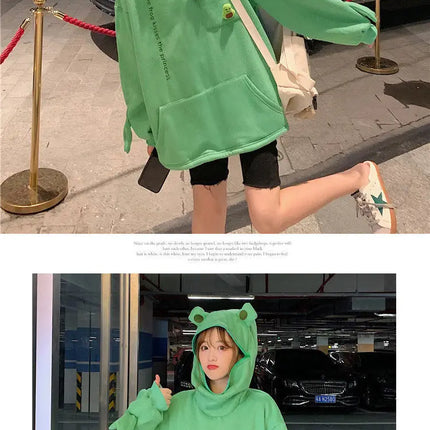 Y2K Autumn Winter Unisex Cartoon Frog Fleece Hoodies Loverly Zipper Loose Warm Sweatshirt Full Sleeve Harajuku Hooded Jackets