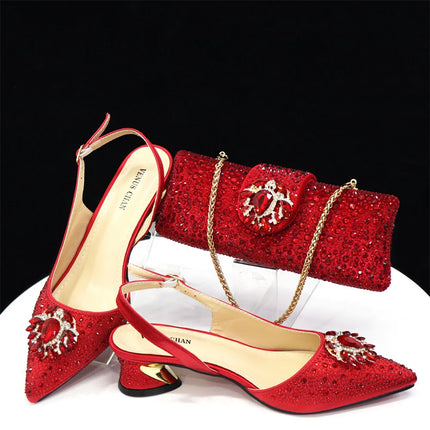 Venus Chan Royal Blue Sandals for Women 2024 Luxury Wedding Pumps Med Heels strass Design Party Shoes and Bags Set