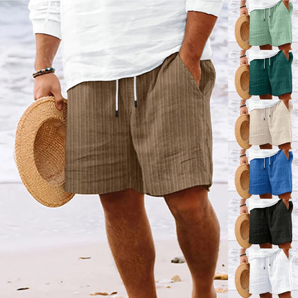 Pantaloncini comodi leggeri casual legati multitasche a righe tinta unita stile spiaggia hawaiano da uomo di nuova moda estiva platinumshop