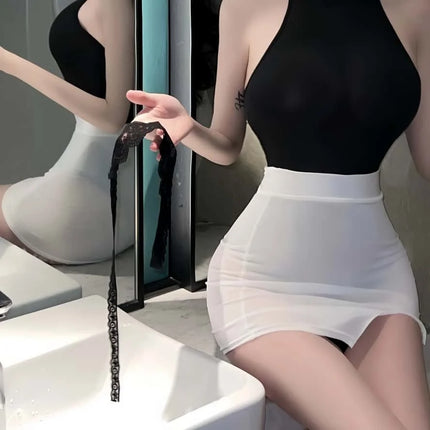 Minigonna Ultra Sottile Trasparente Sexy, Nera a Vita Alta, Aderente, Avvolgente sui Fianchi, per Donna, Moda Clubwear
