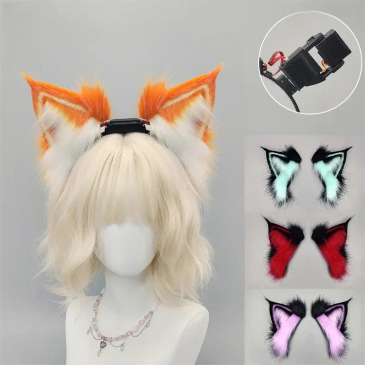 Electric Fox Ear Headband Gravity-Sensitive Simulation Realistic Animal Fluffy Ears Cosplay Headpiece Cat Ear Anime Accessories