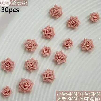 Delicate Dark Red Brown White Rose Flower Leaf Lily Tender Camellia Nail Charms Art Resin Decorations Manicure Tools Accessories