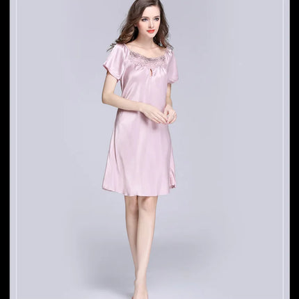 Women's Ice Silk Casual Silk Pajamas Sexy Lace Short Sleeve Women's Summer Pajamas Homewear