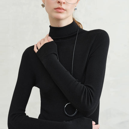 FSLE【Premium Series】German Biella Wool Autumn Super Fine Washable Seamless One-Piece Mock Neck Thermal Base Layer Shirt Women PlatiNum