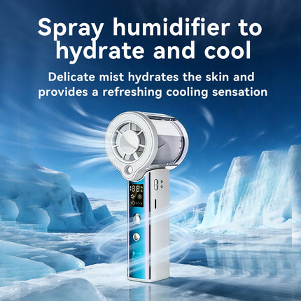Ventilatore Portatile con Spray d'Acqua e Graffiti Laser, 3000 mAh Ricaricabile, 100 Velocità, per Casa e Esterni