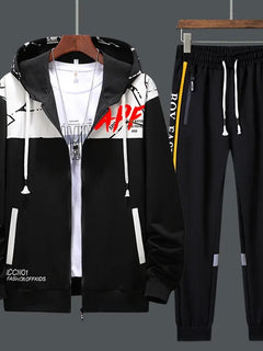 Men Tracksuit Sweat Suits Mens Patchwork 2 Piece Hoodie+Pants Set Hip Sweatpants Hop Fashion Streetwear Sports Clothing Set 4XL