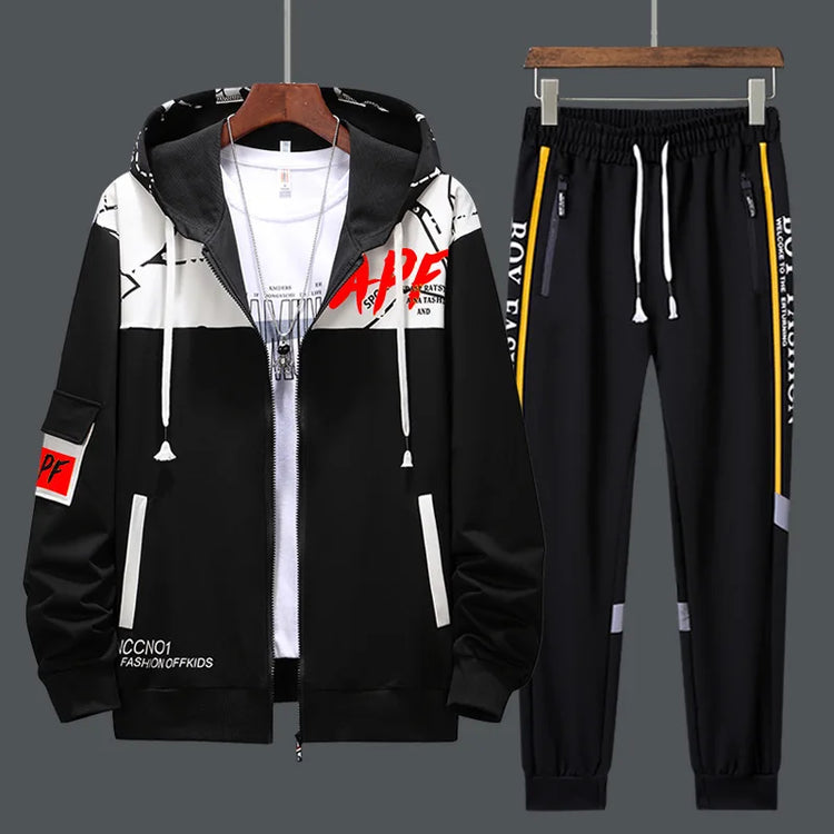 Men Tracksuit Sweat Suits Mens Patchwork 2 Piece Hoodie+Pants Set Hip Sweatpants Hop Fashion Streetwear Sports Clothing Set 4XL