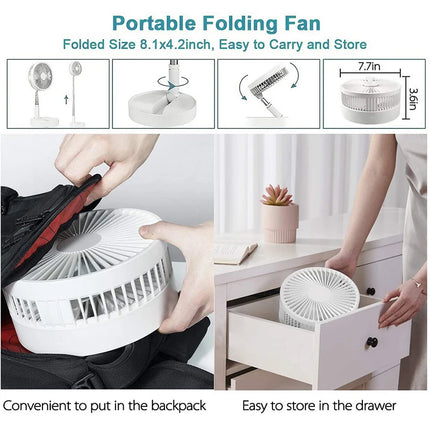 Ventilatore portatile ricaricabile Mini pavimento telescopico pieghevole Ventilatore estivo a basso rumore Raffreddamento per scrivania da ufficio per camera da letto domestica