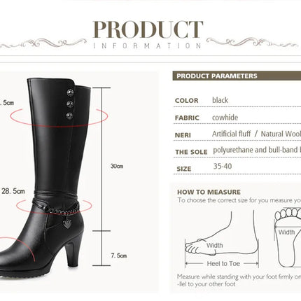 AIYUQI Female Winter Shoes Woman Boots High-Heeled Genuine Leather Motorcycle Boots Thick Wool Warm Winter Boots Riding Boot
