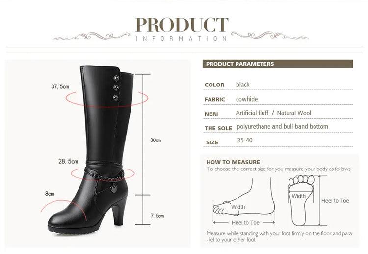 AIYUQI Female Winter Shoes Woman Boots High-Heeled Genuine Leather Motorcycle Boots Thick Wool Warm Winter Boots Riding Boot
