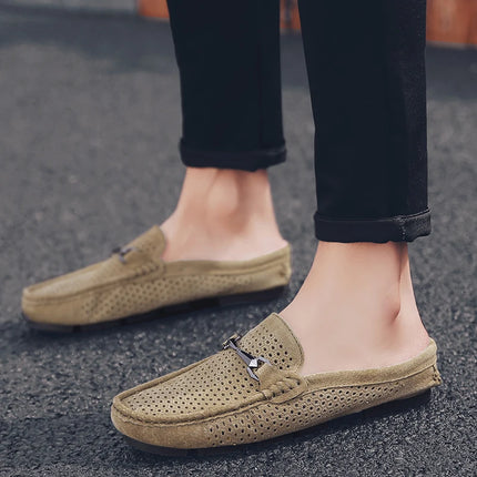 Nuove Ciabatte da Uomo alla Moda in Vera Pelle, Scarpe Casual Traspiranti con Design Traforato, Comode Slip-on per Guida, Mocassini da Uomo