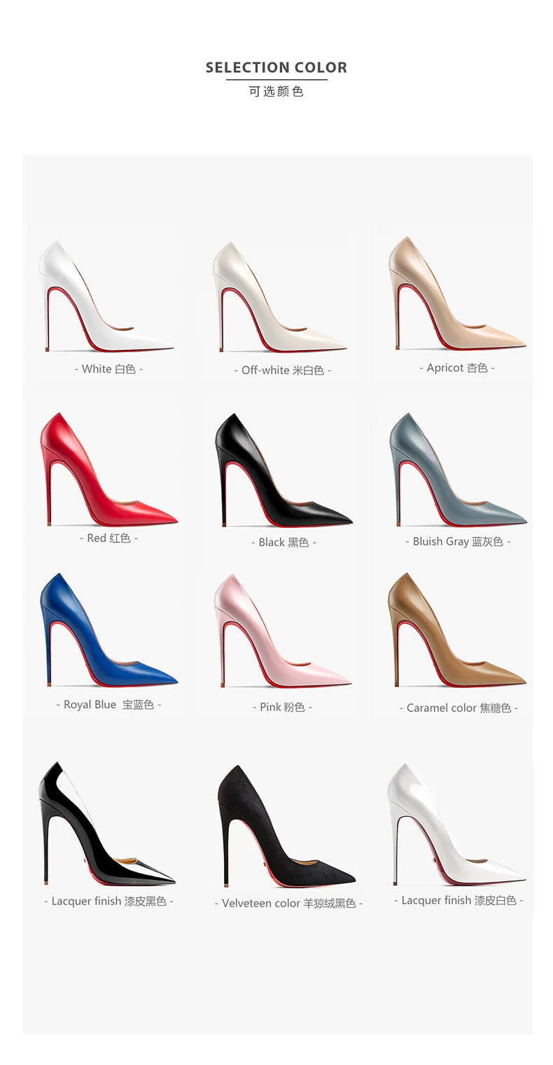 New Women's Red Shiny Bottom High Heels Luxury Pointed toe Pumps 12 cm Sexy Matte Party Wedding Shoes Elegant Woman Heeled Shoes
