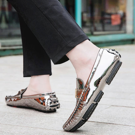 Scarpe Eleganti da Uomo, Mocassini Casual Argento, Taglie Grandi 38-48, Scarpe da Guida alla Moda per Giovani