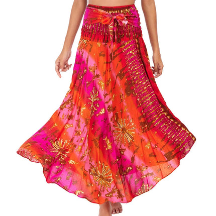 Boho Gonne Donna Rayon Beach Abito lungo Estate Bohemian Jupe Longue Femme Elastico in vita Stampa Fasciatura floreale Halter Hippie platinumshop