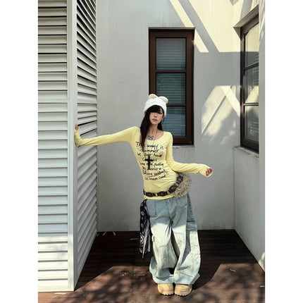 YIBASHU Jeans Neri Gotici Emo Y2k da Donna, Stile Japandi Vintage Oversize, Pantaloni Larghi in Denim Harajuku