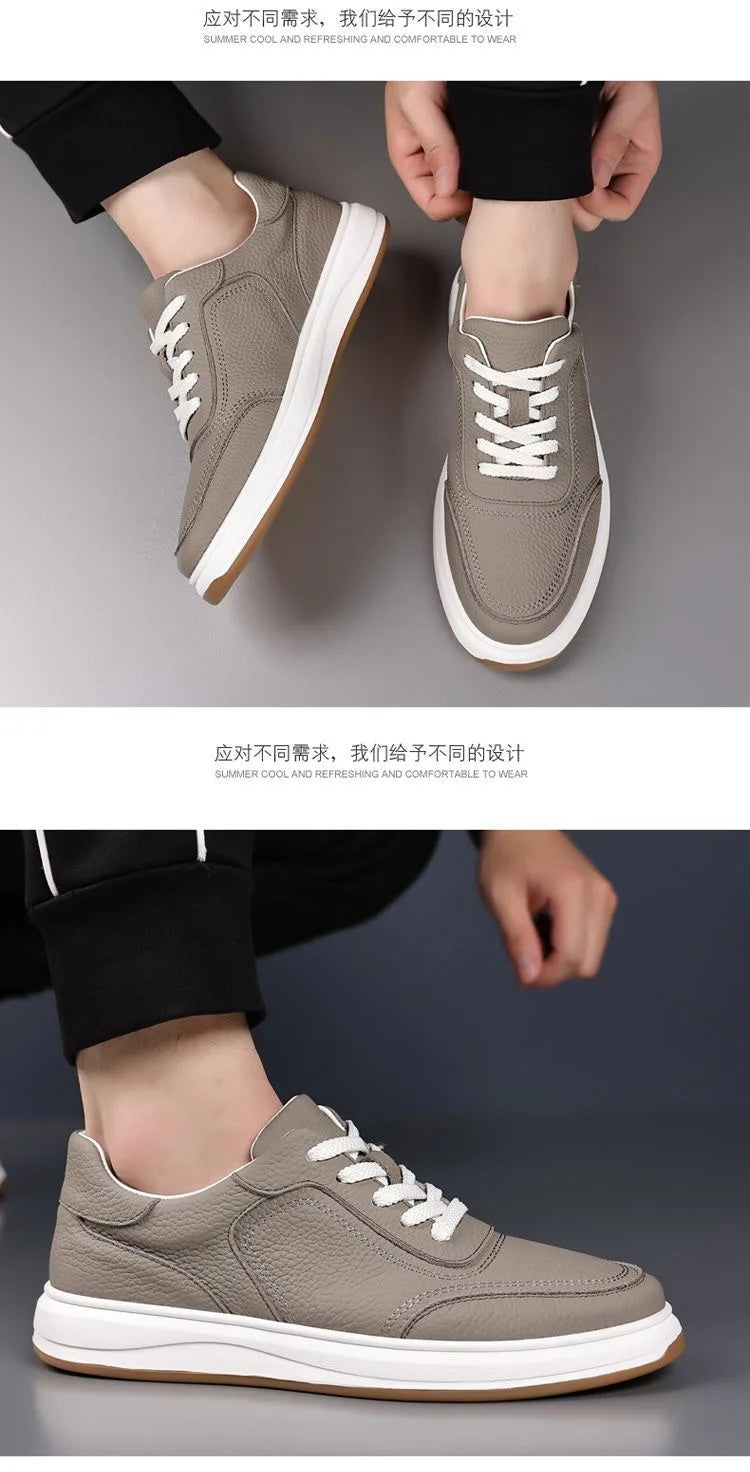 2026 New Men's Leather Shoes Casual Spring Autumn Fashionable Genuine Cowhide Slip-On Breathable Comfortable Anti-Slip Shoes